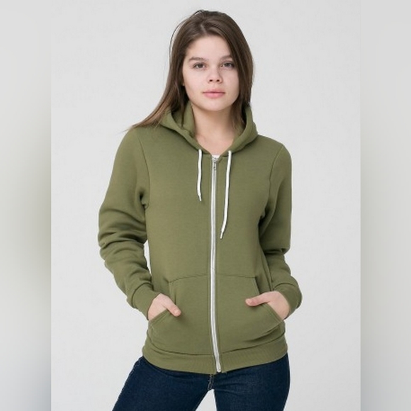Women's F497 American Apparel Flex Fleece Zip Hoodie in Barrack Green Size Small - Picture 2 of 7